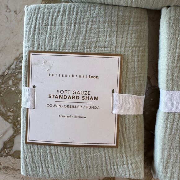 Pottery Barn Soft Gauze Duvet Cover + Standard Sham Set Cotton Sage Green NEW - Picture 6 of 8